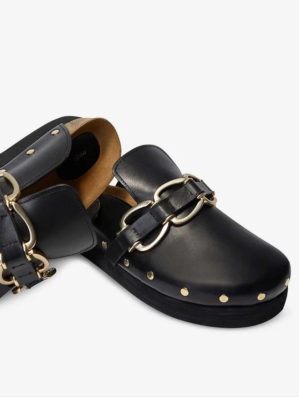 Maje Fran Studded Leather Mules Black Slip-On Clog with Gold Hardware Sz 36